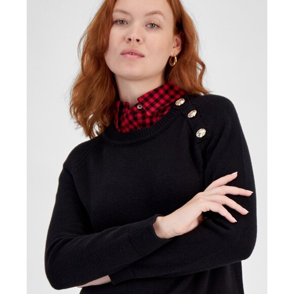 Nautica Jeans Women's Raglan-Long-Sleeve Two-Piece Sweater Black Size S MSRP $90 - Picture 2 of 4